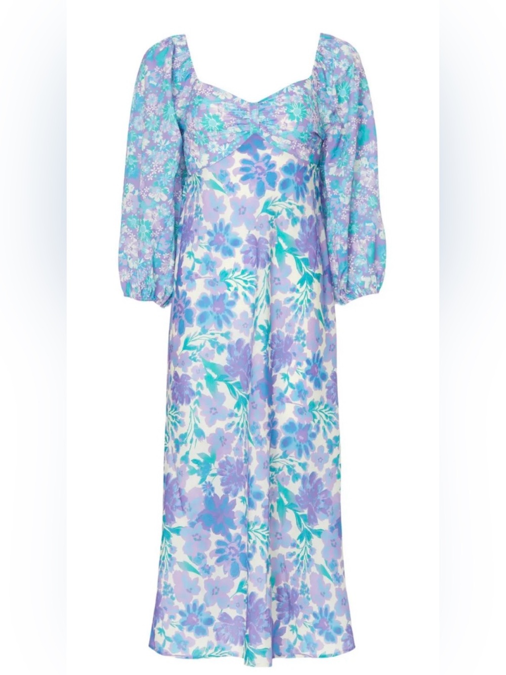 Floral Midi Dress in Lavender and Aqua